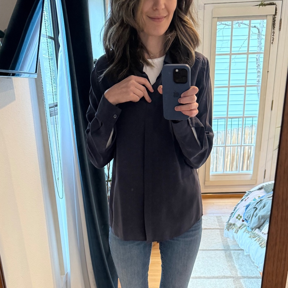 Everlane Silk Navy Blue Button Down